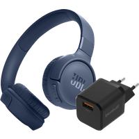 Aanbieding JBL Tune 520BT Blauw + BlueBuilt Quick Charge Oplader met Usb A Poort 18W Zwart