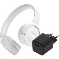 Aanbieding JBL Tune 520BT Wit + BlueBuilt Quick Charge Oplader met Usb A Poort 18W Zwart
