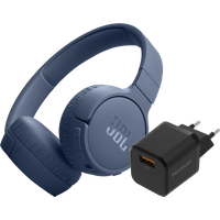 Aanbieding JBL Tune 670NC Blauw + BlueBuilt Quick Charge Oplader met Usb A Poort 18W Zwart