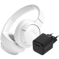 Aanbieding JBL Tune 720BT Wit + BlueBuilt Quick Charge Oplader met Usb A Poort 18W Zwart
