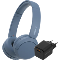 Aanbieding Sony WH-CH520 Blauw + BlueBuilt Quick Charge Oplader met Usb A Poort 18W Zwart