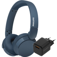 Aanbieding Philips TAH4209 Blauw + BlueBuilt Quick Charge Oplader met Usb A Poort 18W Zwart