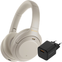 Aanbieding Sony WH-1000XM4 Zilver + BlueBuilt Quick Charge Oplader met Usb A Poort 18W Zwart