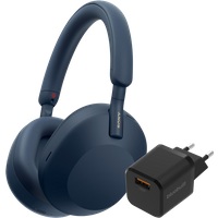 Aanbieding Sony WH-1000XM5 Blauw + BlueBuilt Quick Charge Oplader met Usb A Poort 18W Zwart