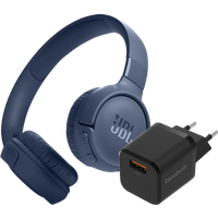 Aanbieding JBL Tune 520BT Blauw + BlueBuilt Quick Charge Oplader met Usb A Poort 18W Zwart