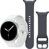 Aanbieding Samsung Galaxy Watch 8 Zilver 44mm + Samsung Siliconen Sport Bandje Donkergrijs S/M