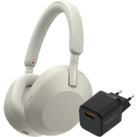Aanbieding Sony WH-1000XM5 Zilver + BlueBuilt Quick Charge Oplader met Usb A Poort 18W Zwart